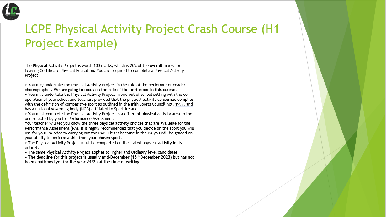 LCPE Physical Activity Project Guide (H1 Sample Project)