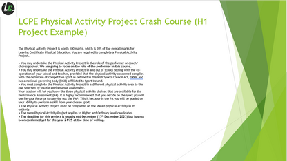 LCPE Physical Activity Project Guide (H1 Sample Project)