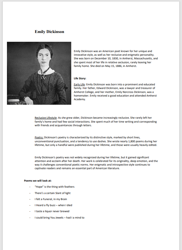 emily dickinson sample essay leaving cert