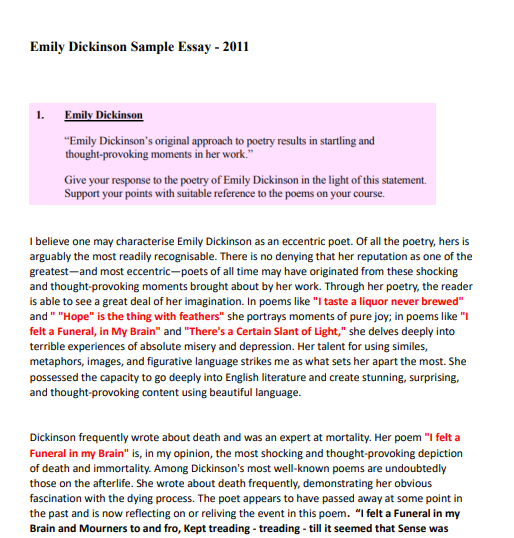 emily dickinson sample essay leaving cert